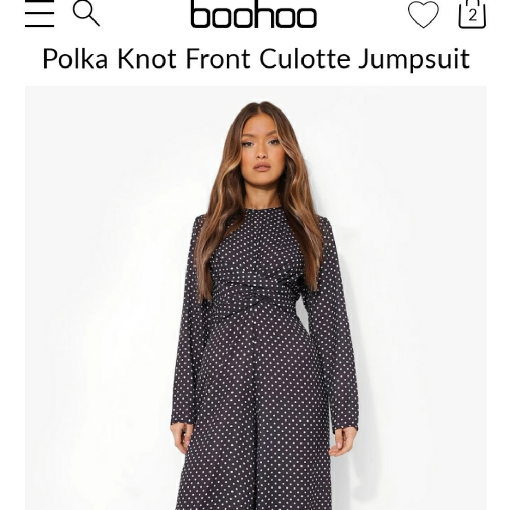 Boohoo Polka Dot knot Front Culotte Jumpsuit. Size 10